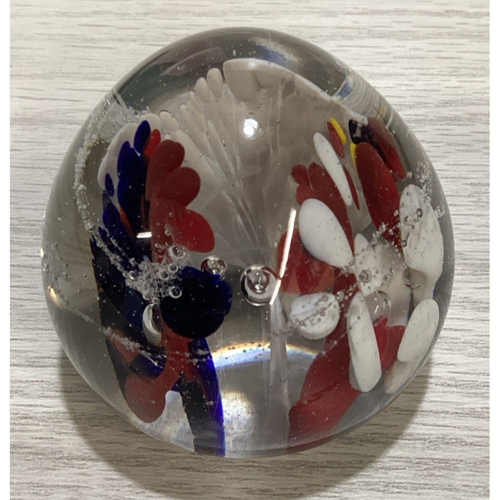 Art Deco‎ Glass Paperweight 2.25x2" Multicolor Flower Sphere w/ Small Bubbles